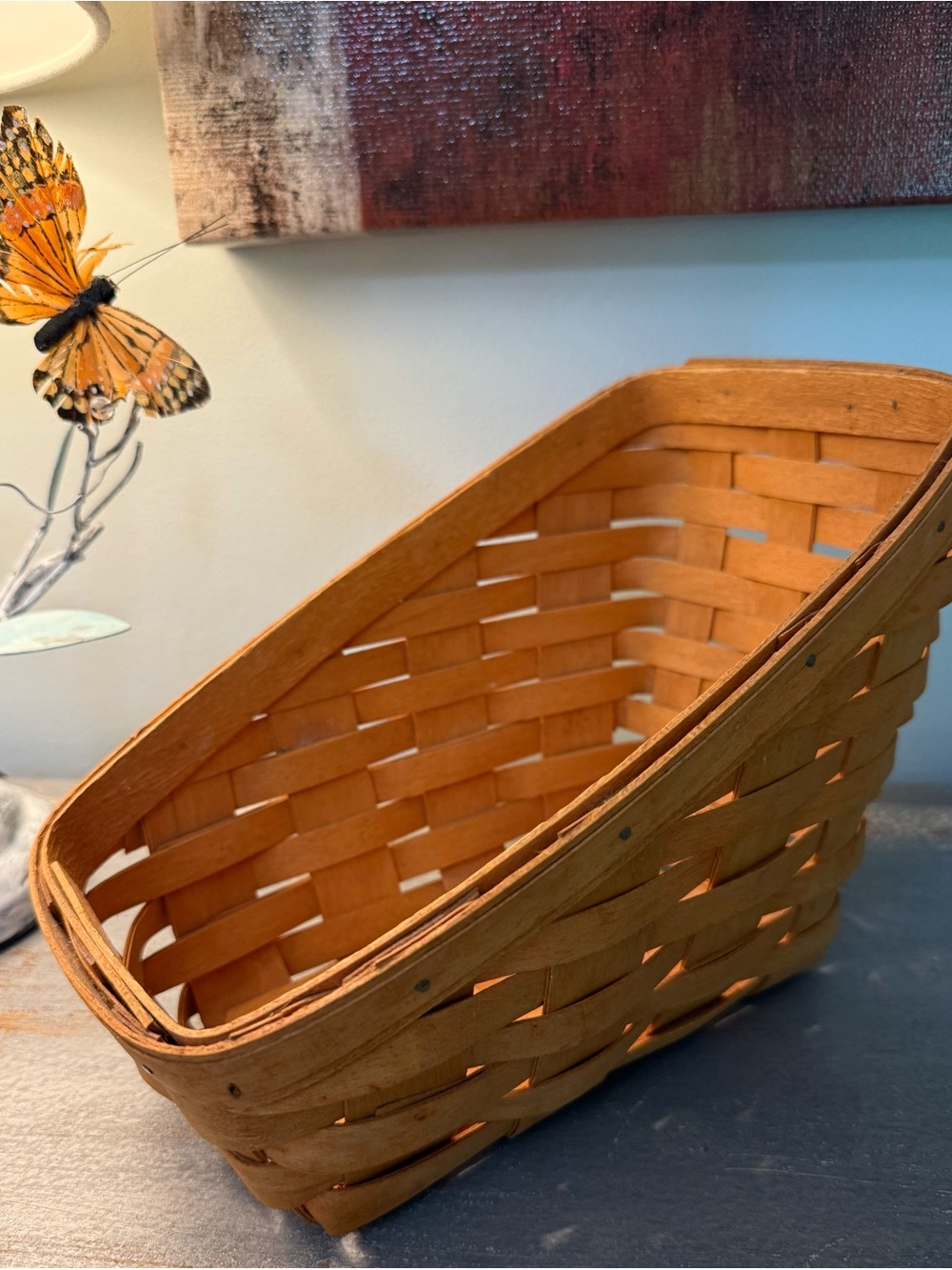 Vintage Lonaberger Woven Wood Fruit Basket in Natural Brown - Home Accents
